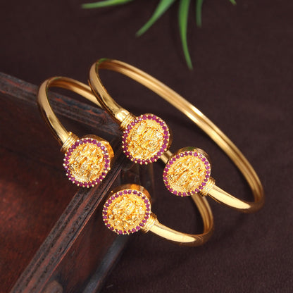 Divine AD Gold-Plated Ram Parivar Bracelet with Ruby Stones