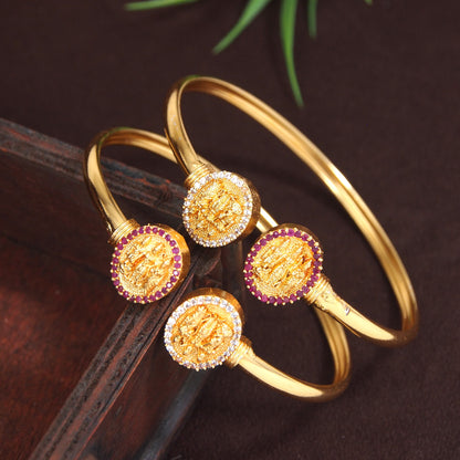 Divine AD Gold-Plated Ram Parivar Bracelet with Ruby and White Stones