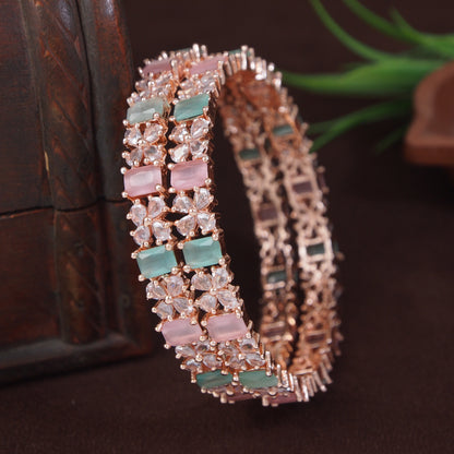 Zircon American Diamond Mint Pink Rose Gold Brass Bangles