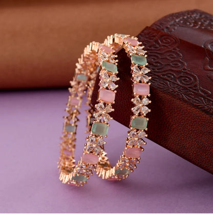 Zircon American Diamond Mint Pink Rose Gold Brass Bangles