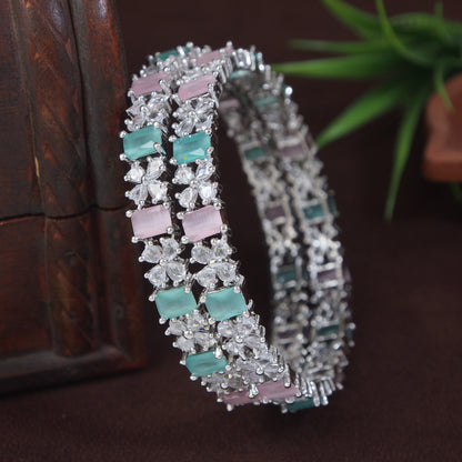Zircon American Diamond Mint Pink Silver Brass Bangles