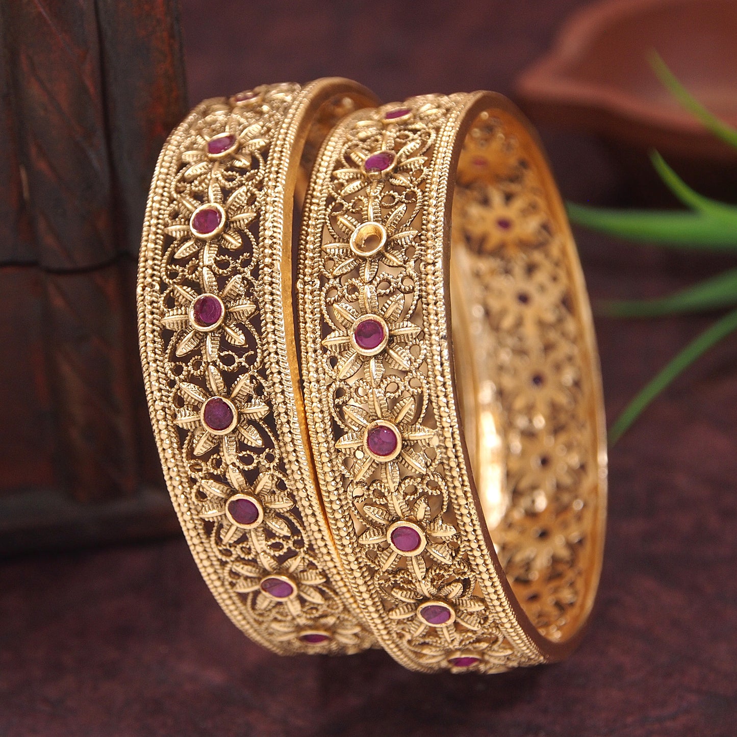 Orna Rajwadi Gold Matte Finish Bangles Set of 2