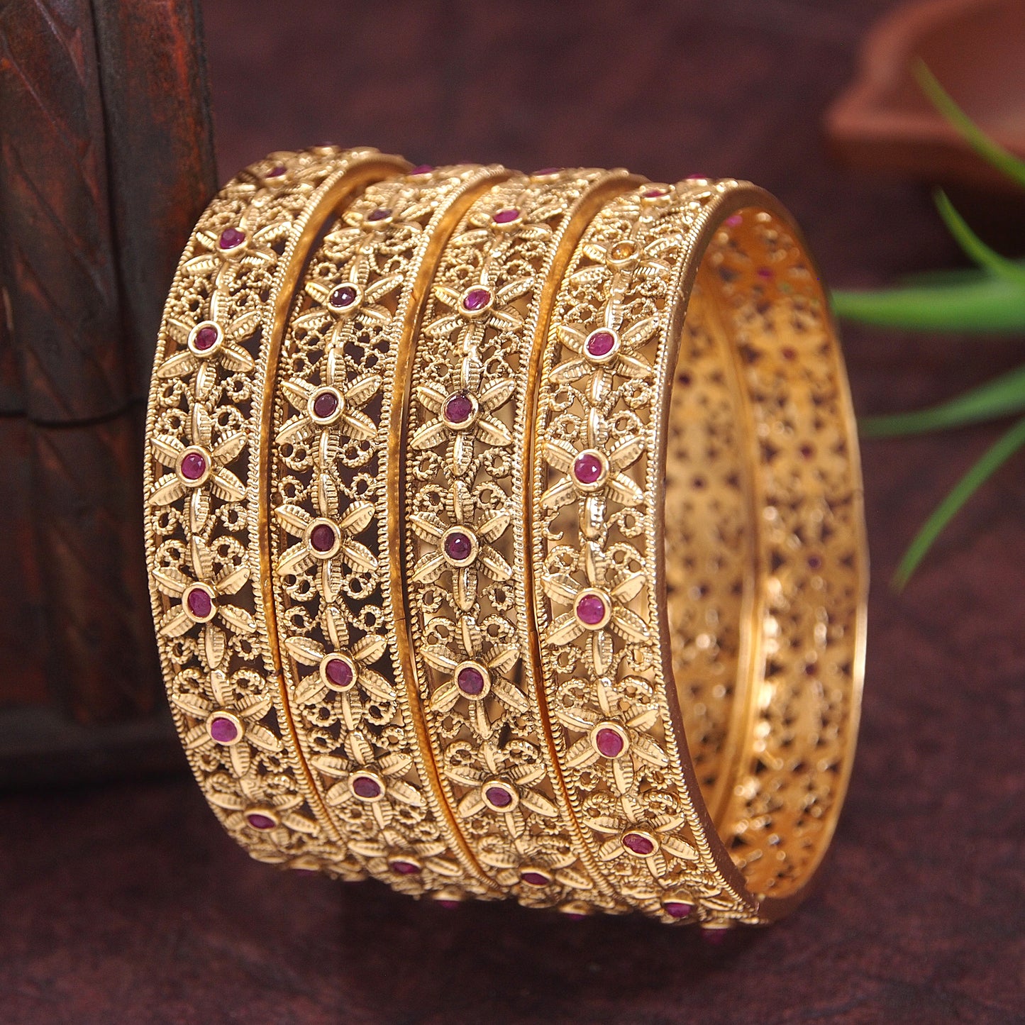Orna Rajwadi Gold Matte Finish Bangles (Set of 4)