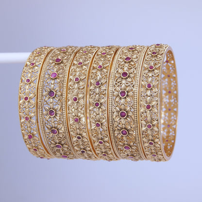 Orna Rajwadi Gold Matte Finish Bangles (Set of 6)