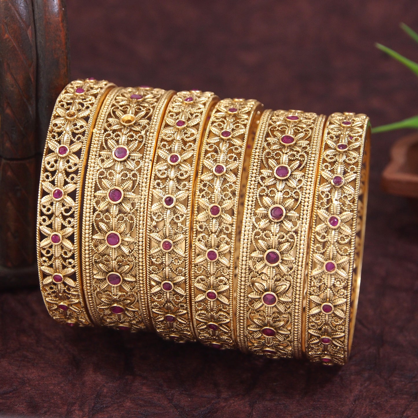 Orna Rajwadi Gold Matte Finish Bangles (Set of 6)
