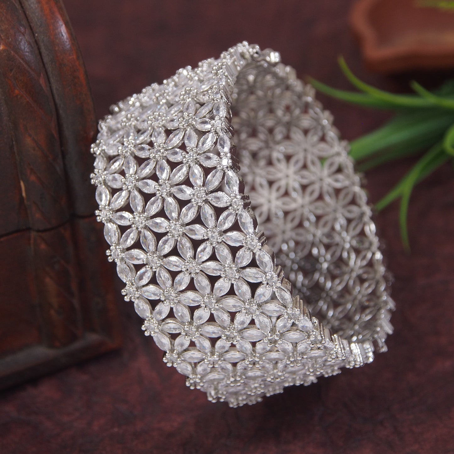 American Diamond Free Size Openable Silver Bracelet (Copy)