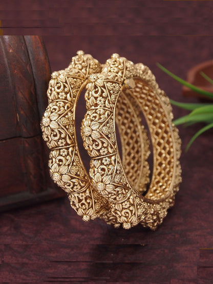 Traditional Rajwadi Gold Matte Finish Adjustable Kada Bangle Set