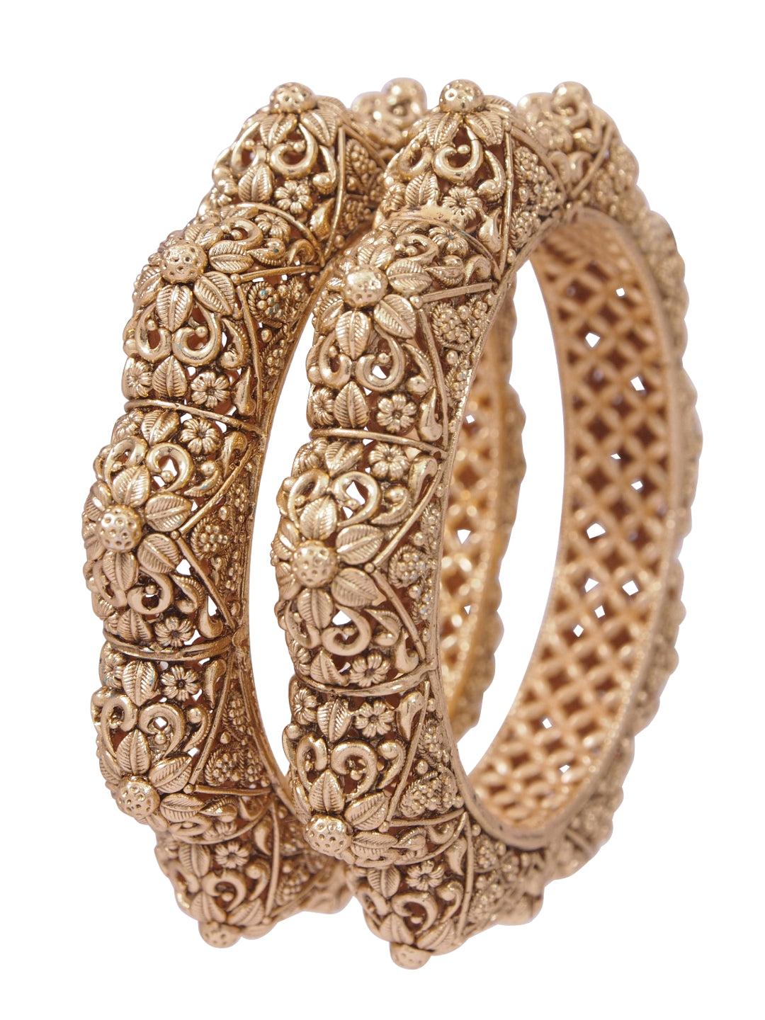 Traditional Rajwadi Gold Matte Finish Adjustable Kada Bangle Set