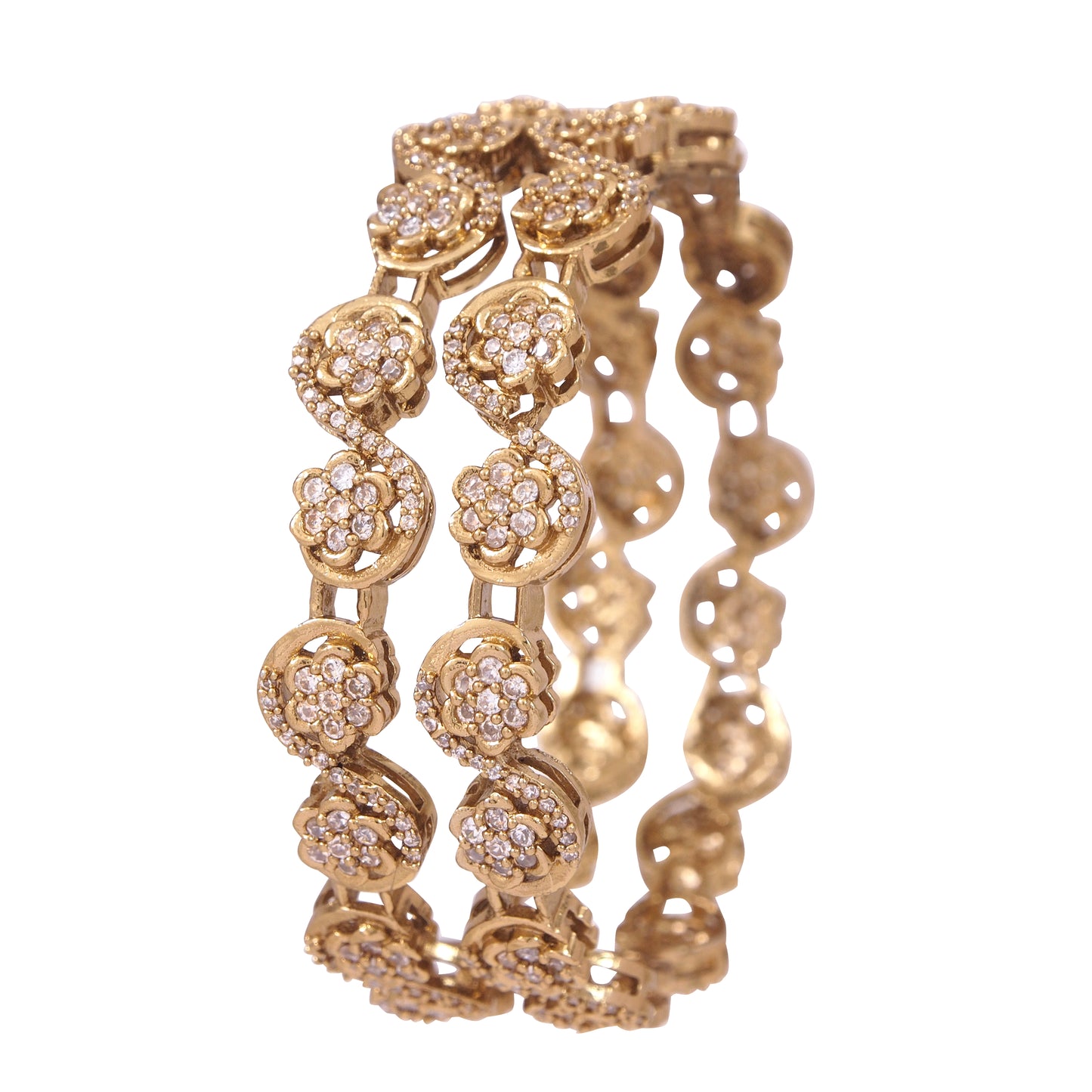 Orna Exquisite Floral Brass Gold-Plated Bangles with Cubic Zirconia