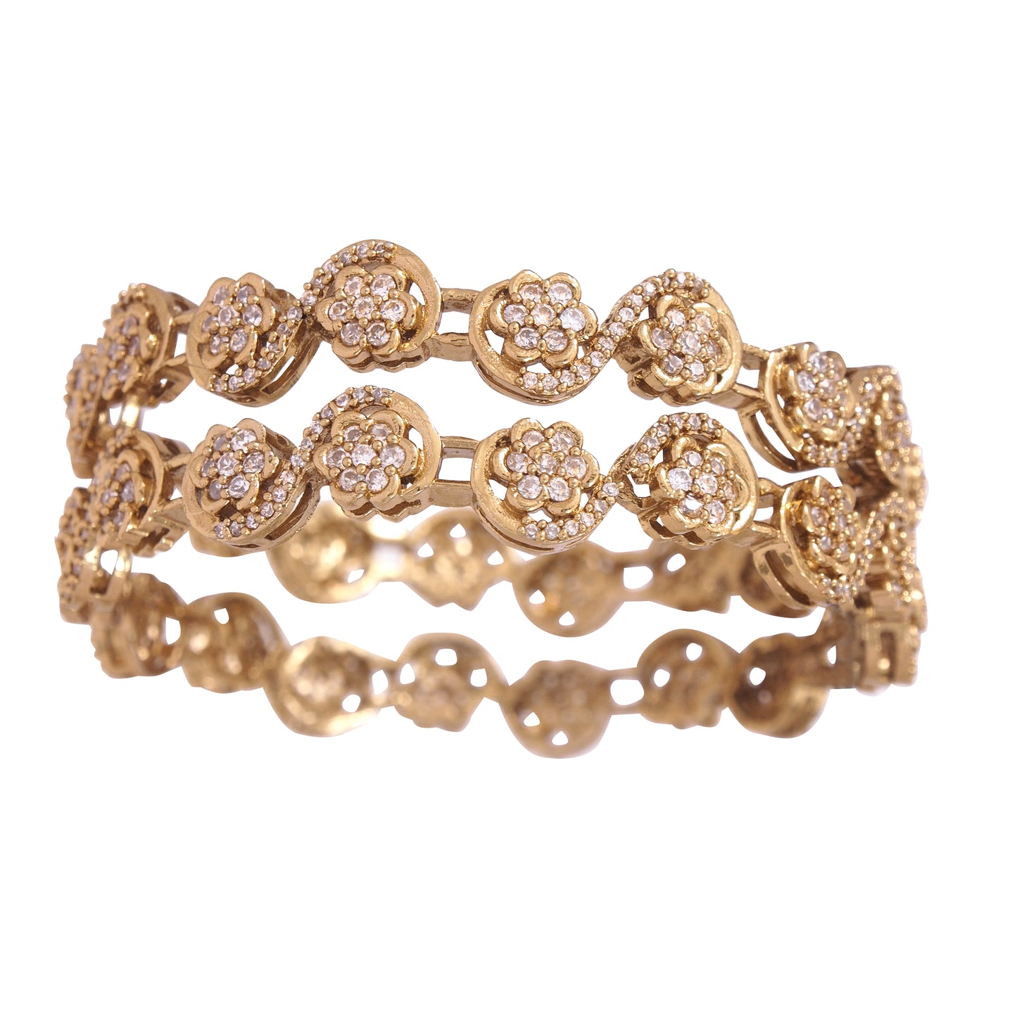 Orna Exquisite Floral Brass Gold-Plated Bangles with Cubic Zirconia