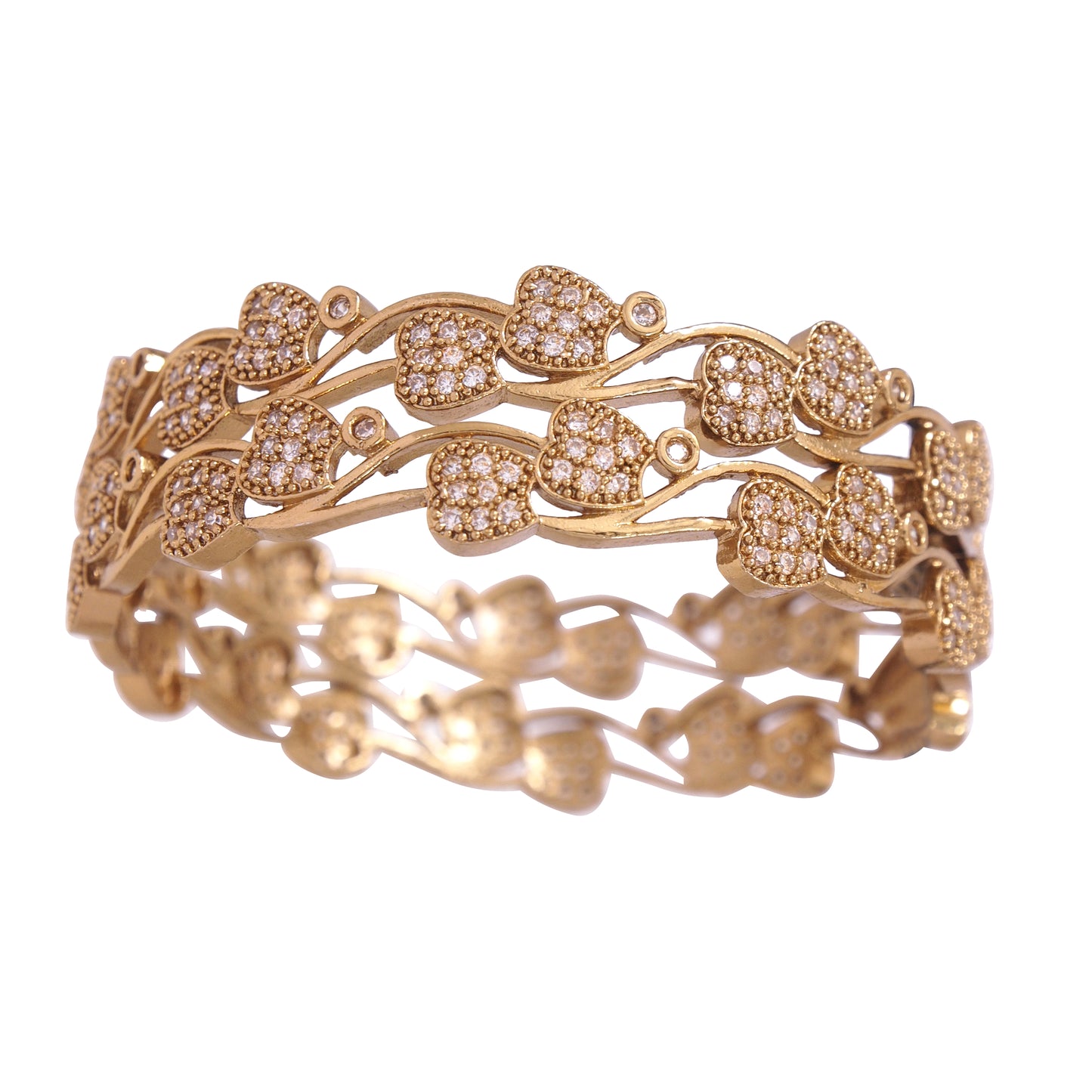 Orna Designer Victorian-Plated American Diamond Heart Motif Bangles