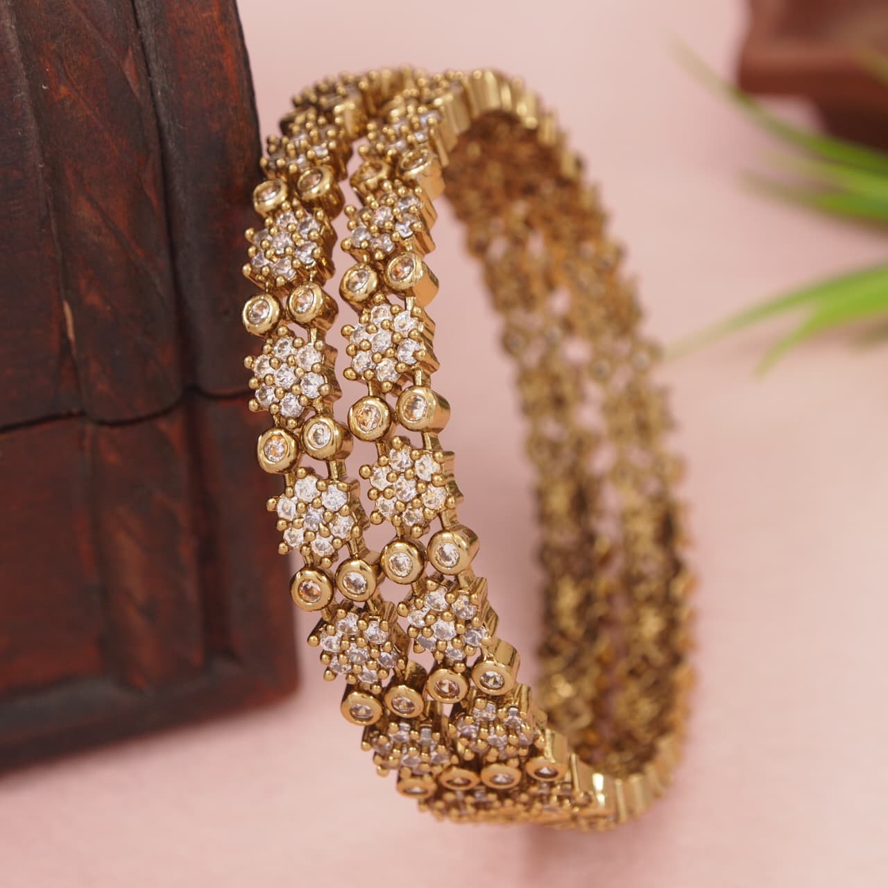 Orna Elegant Victorian-Plated Stone Studded Designer Bangles for Women & Girls