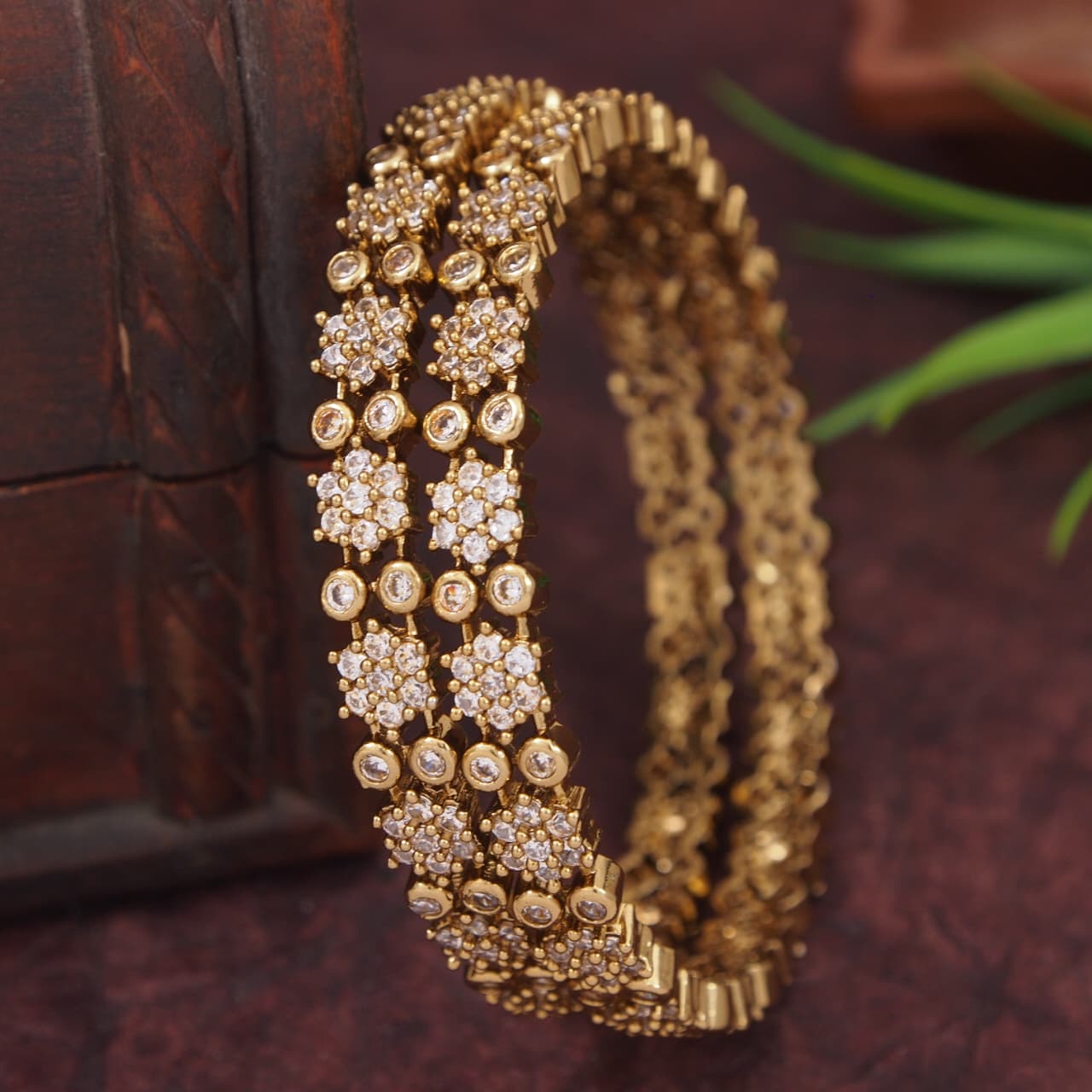Orna Elegant Victorian-Plated Stone Studded Designer Bangles for Women & Girls