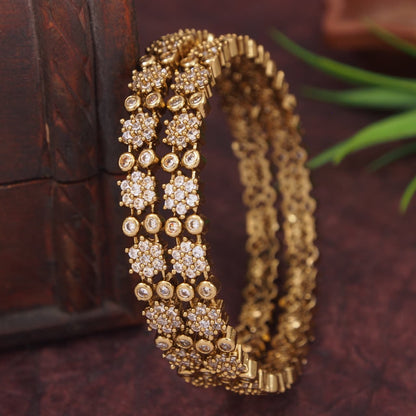 Orna Elegant Victorian-Plated Stone Studded Designer Bangles for Women & Girls