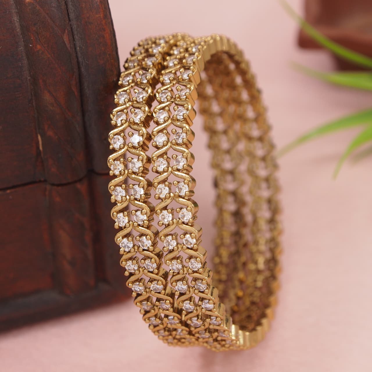 Orna Brass Gold-Plated American Diamond Designer Bangles