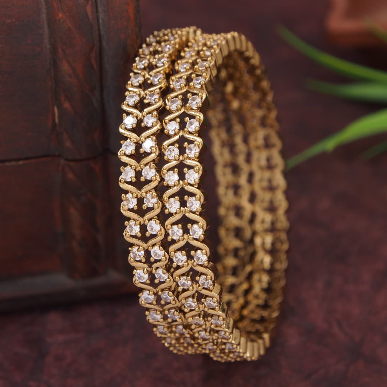 Orna Brass Gold-Plated American Diamond Designer Bangles