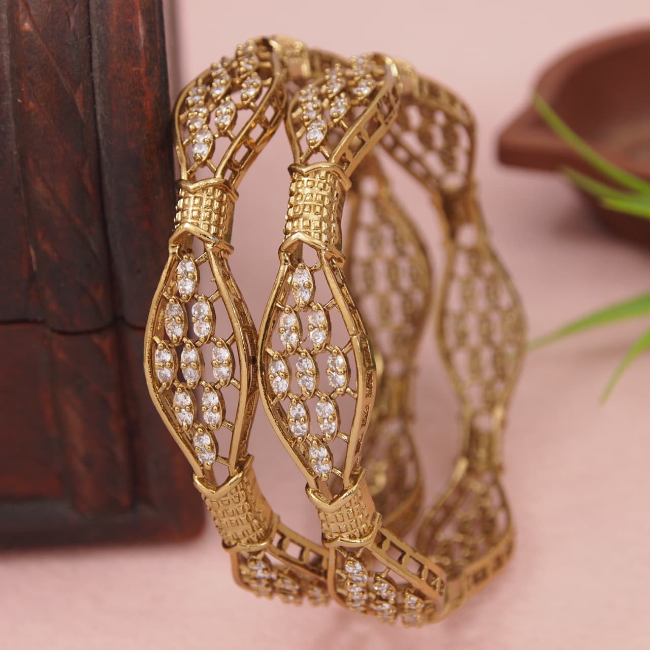 Orna Victorian-Plated Stone Studded Designer Bangles