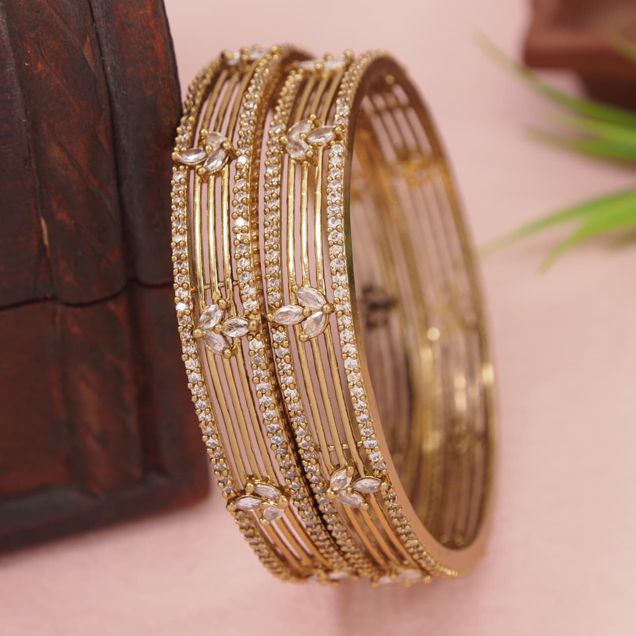 Orna Antique Finish Stone Studded Designer Bangles