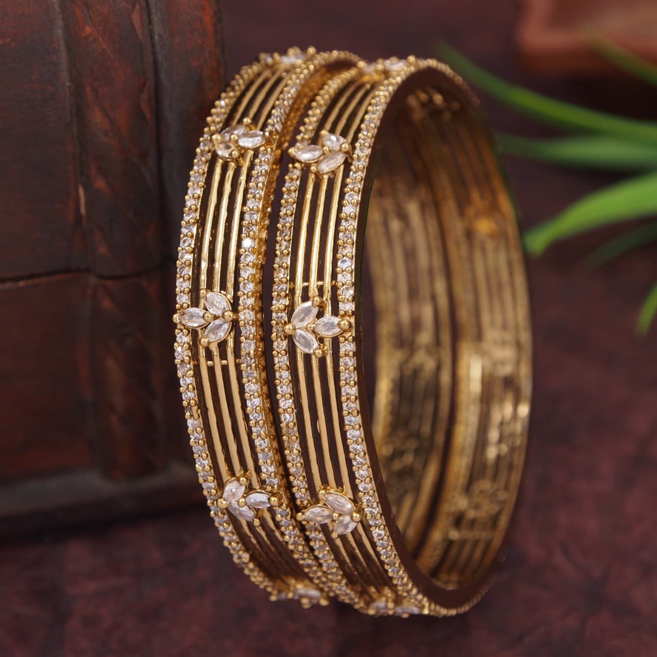 Orna Antique Finish Stone Studded Designer Bangles