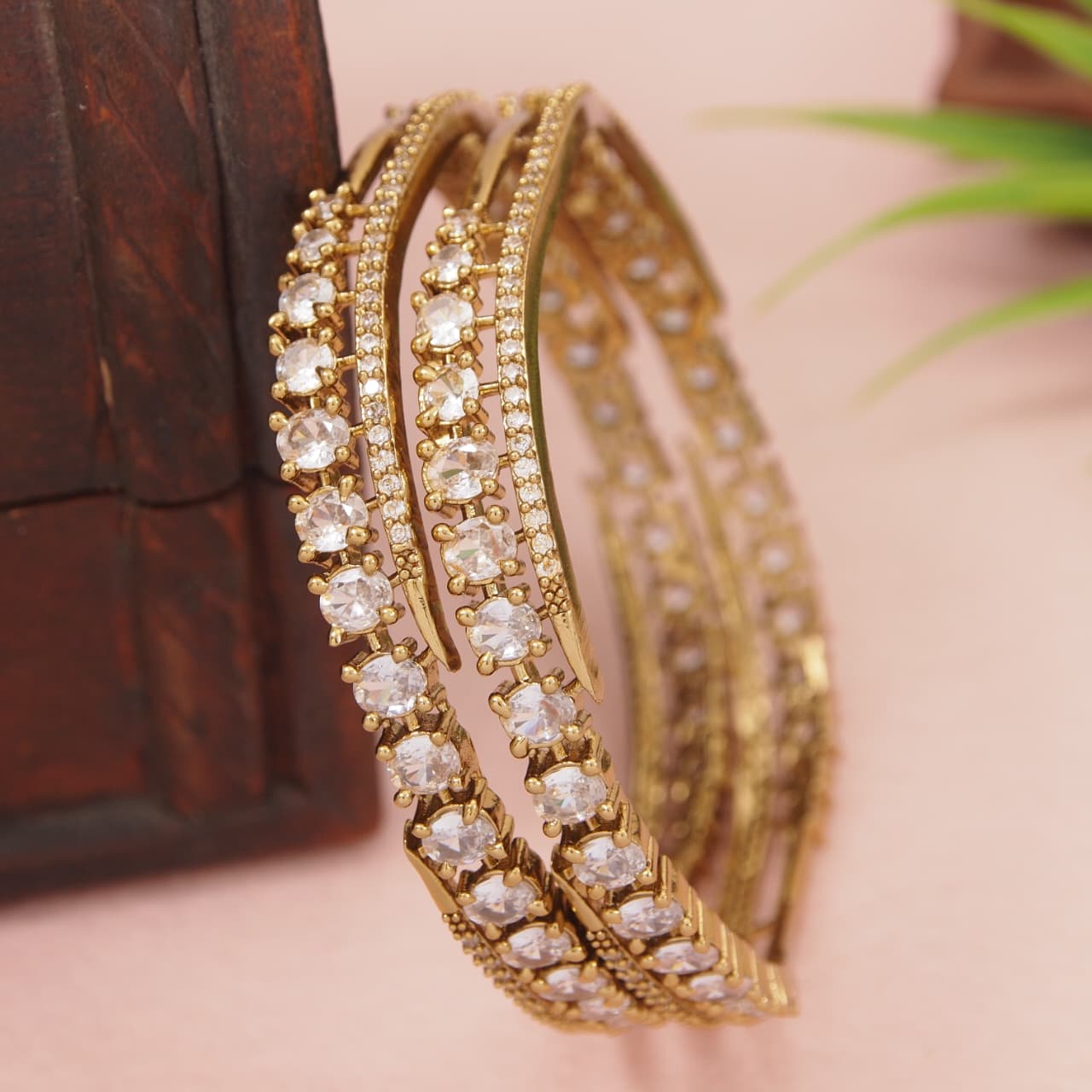 Orna Victorian-Plated Sparkling Stone Studded Designer Bangles