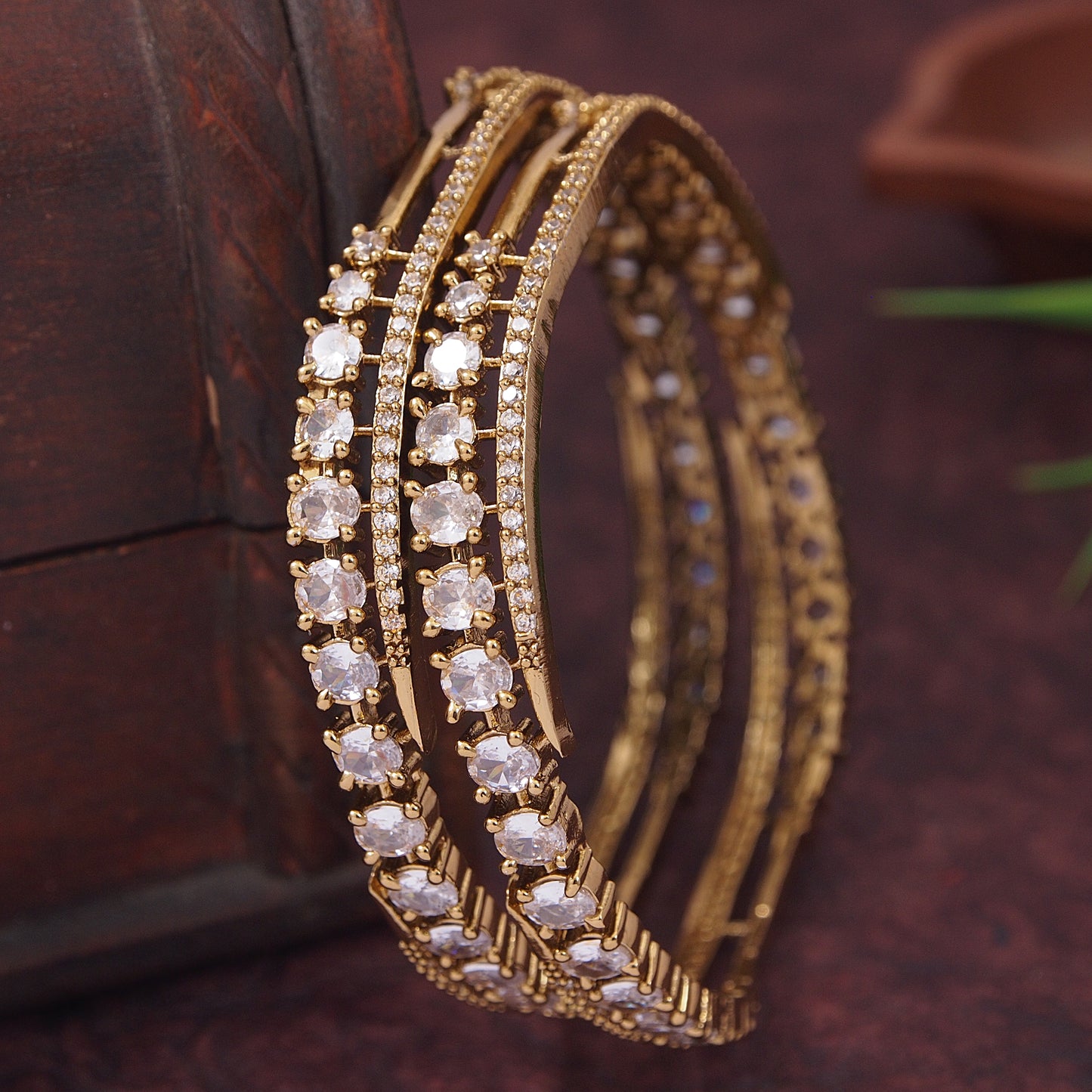 Orna Victorian-Plated Sparkling Stone Studded Designer Bangles