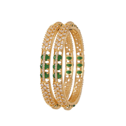 Orna Gold-Plated Sparkling Green Stone AD Bangles for Women