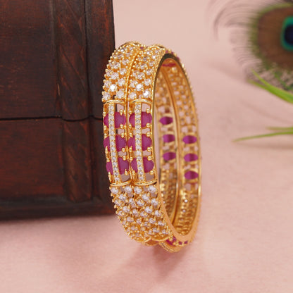 Orna Gold-Plated Sparkling Ruby Stone AD Bangles for Women