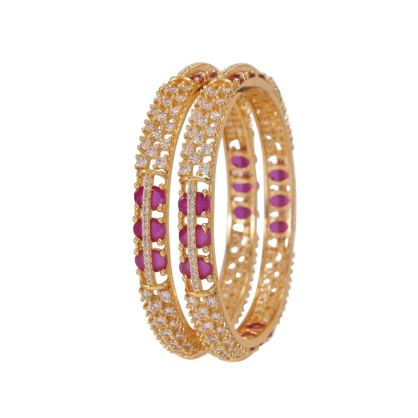 Orna Gold-Plated Sparkling Ruby Stone AD Bangles for Women