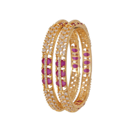 Orna Gold-Plated Sparkling Ruby Stone AD Bangles for Women