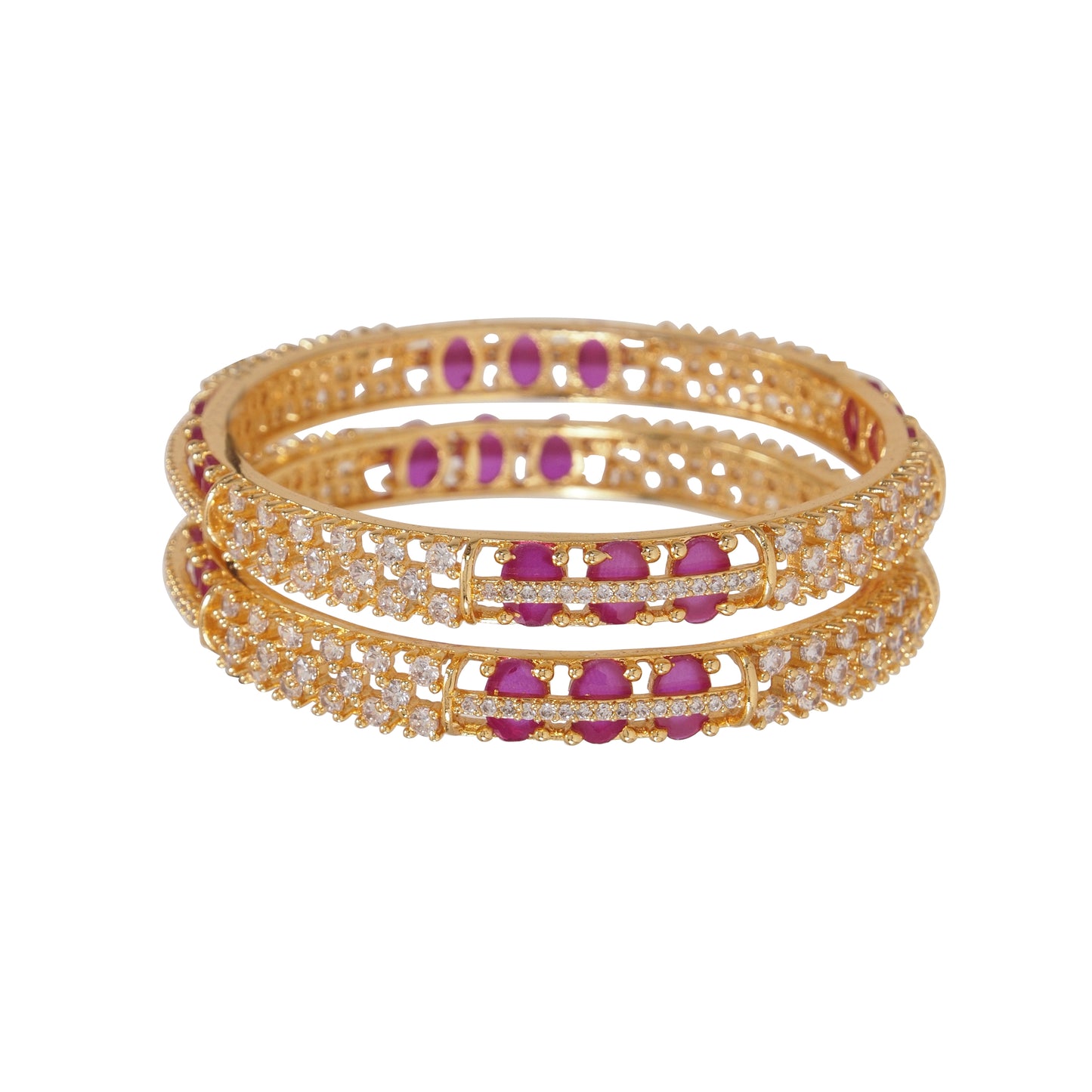 Orna Gold-Plated Sparkling Ruby Stone AD Bangles for Women