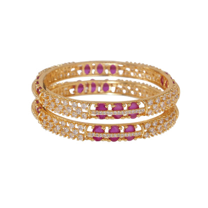 Orna Gold-Plated Sparkling Ruby Stone AD Bangles for Women