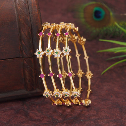 Orna Gold-Plated Ruby & Emerald Floral Stone Bangle Set