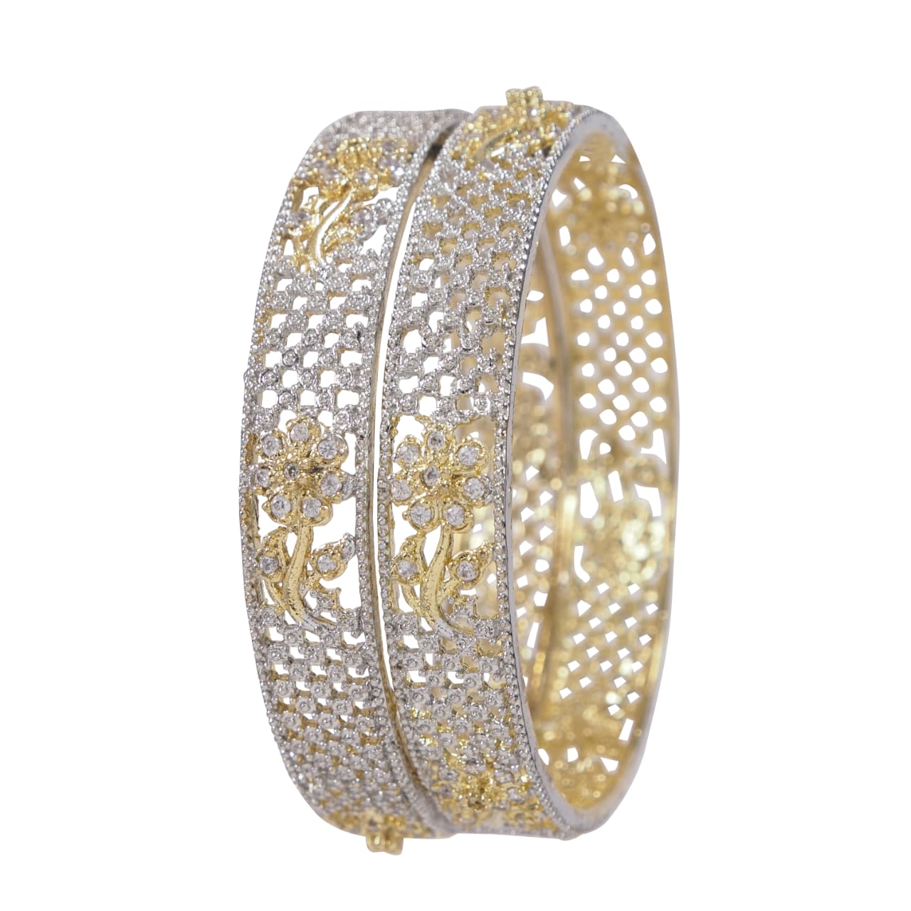 Orna Designer Ganga Jamna two Tone AD Stone Bangles – Elegant Party Wear Jewellery
