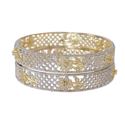 Orna Designer Ganga Jamna two Tone AD Stone Bangles – Elegant Party Wear Jewellery