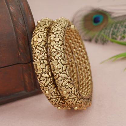 Orna Antique Rajwadi Gold Plated Brass Screw Lock Bangles