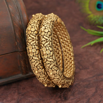 Orna Antique Rajwadi Gold Plated Brass Screw Lock Bangles