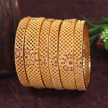 Elegant Brass American Diamond Bangles ? Gold Antique Plated Traditional Set for Women