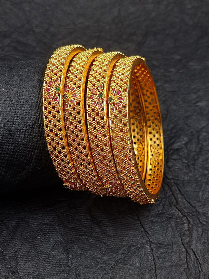 Orna American Diamond Brass Matte Bangle (Pack of 4)