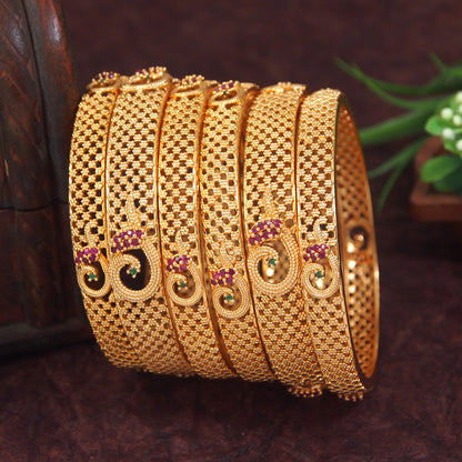Designer Brass American Diamond Bangles ? Gold-Plated Traditional Peacock Bangle Set for Women