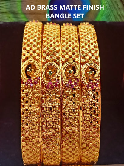 Brass Antique Matte Finish Designer Bangles with Intricate Floral Design(Pack of 4)