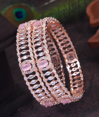 American Diamond Pink & White Brass Bangles with Rose Gold Polish