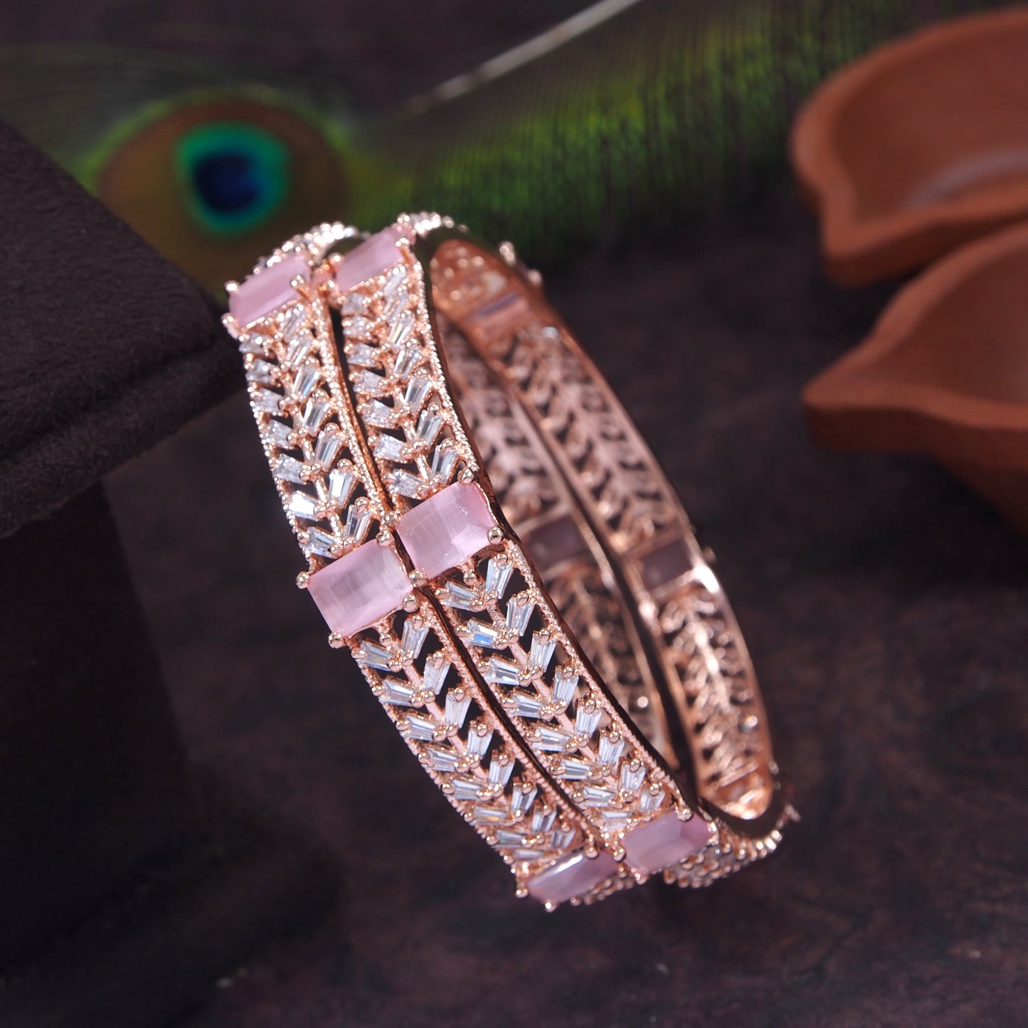 Orna American Diamond Rose Gold Bangle (Pack of 2)