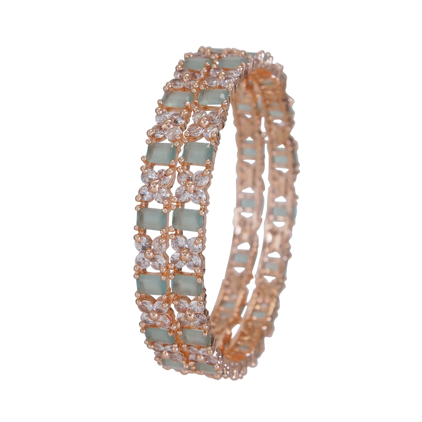 Orna American Diamond Rose Gold Mint White Diamond Bangle Set (Pack of 2)