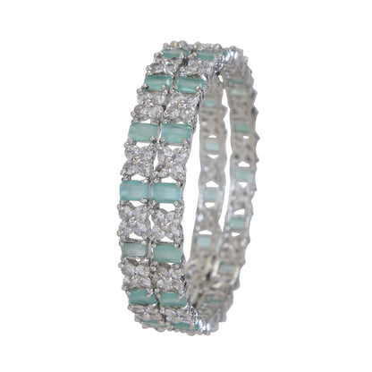 Orna American Diamond Silver Mint White Bangle Set (Pack of 2)