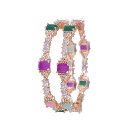 Orna American Diamond Rose Gold Bangle in Multicolor (Pack of 2)