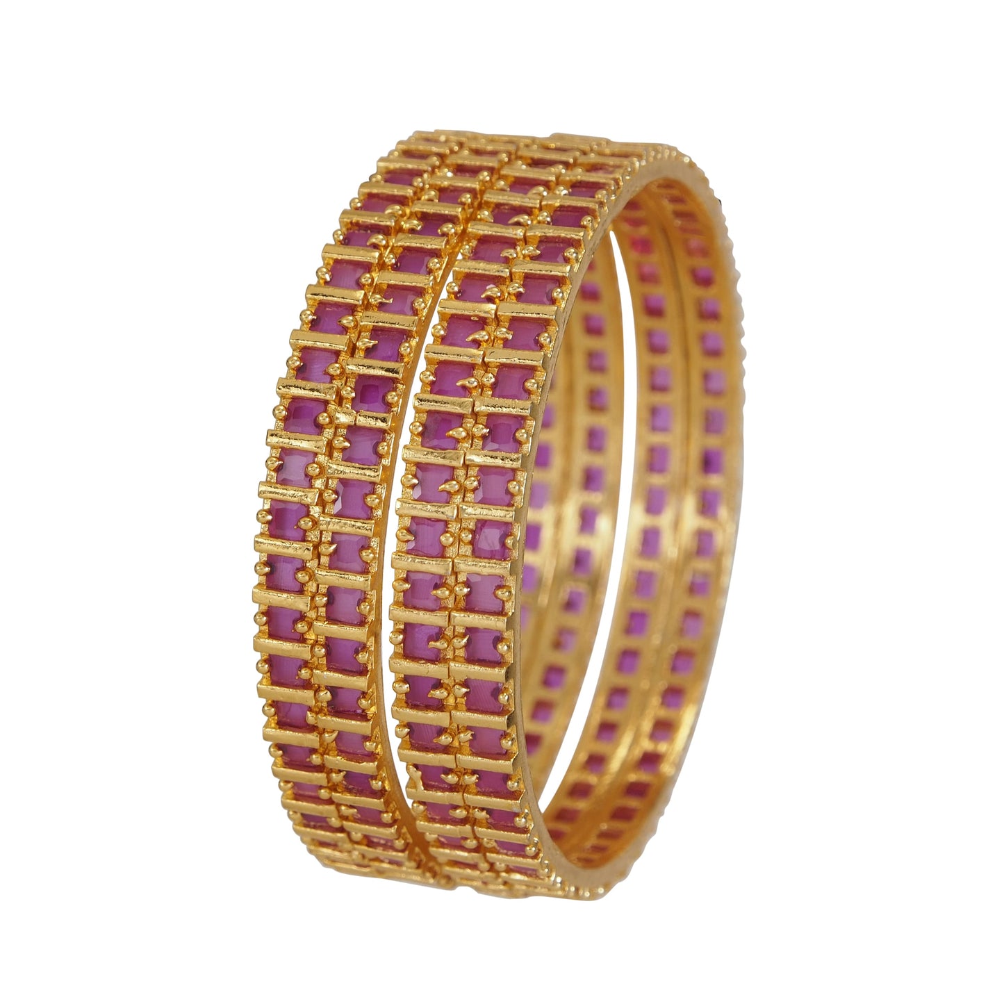 American Diamond Ruby Gold Brass Bangle Set (Pack of 4)