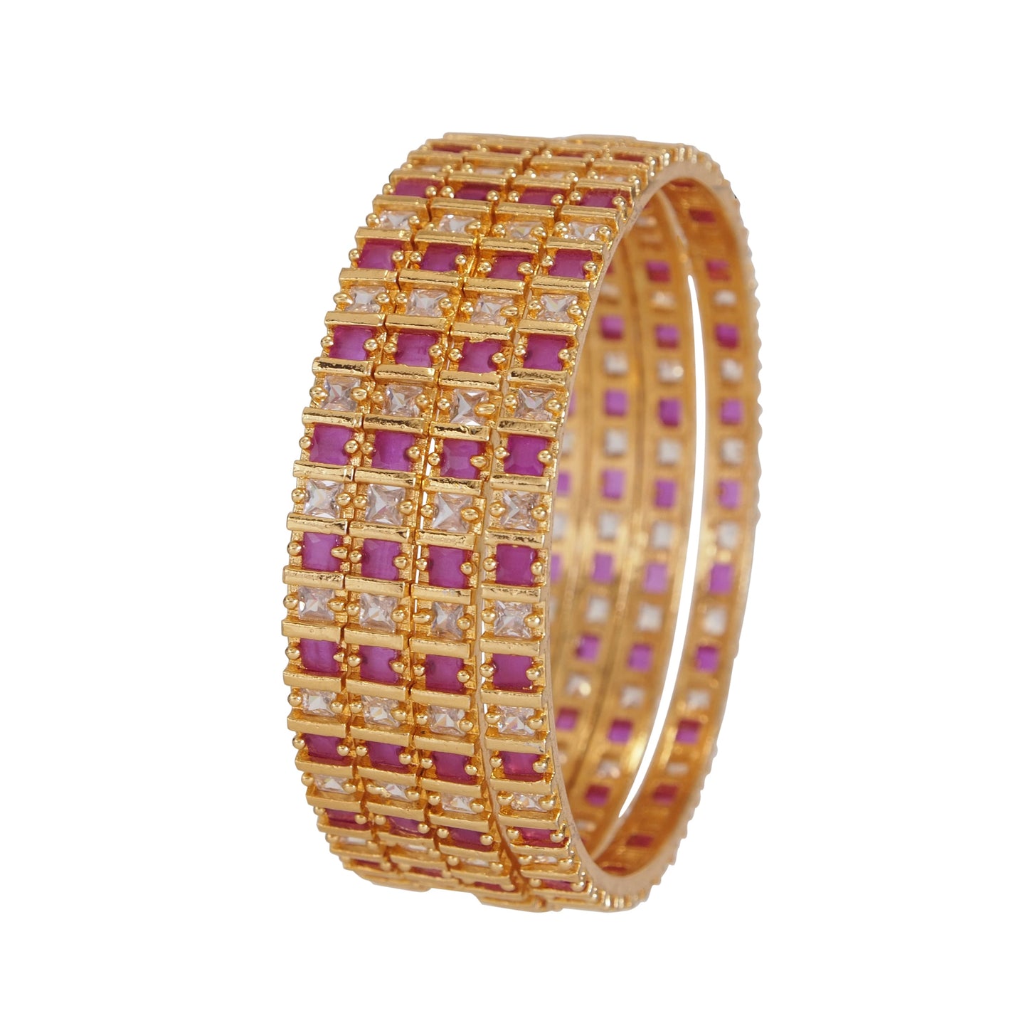 American Diamond Ruby White Gold Brass Bangle Set (Pack of 4)