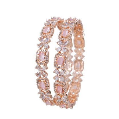 Orna American Diamond Rose Gold Flower Bangle (Pack of 2)