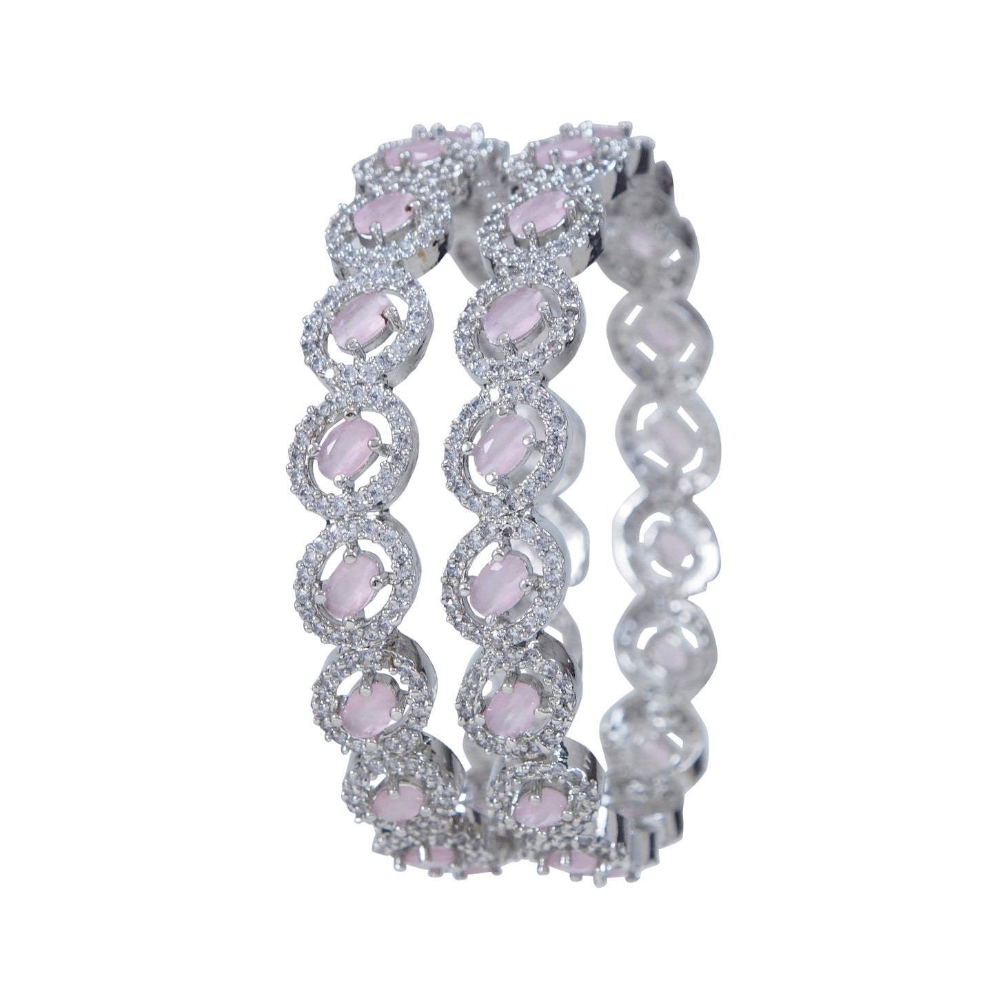 Orna American Diamond Silver Brass Bangle set studded Pink White diamond (Pack of 2)