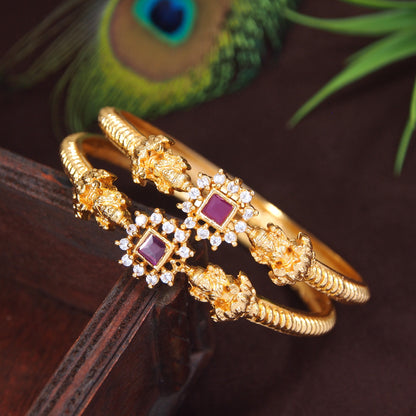 American Diamond Gold Temple Brass Bangle (Pack of 2)